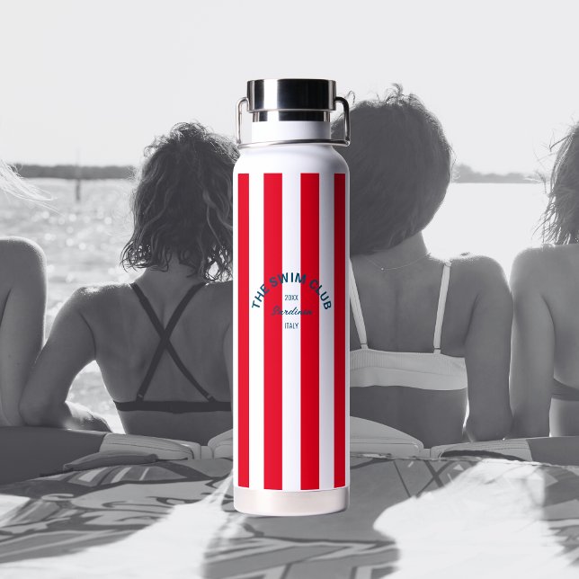 Bouteille D'eau Le club de natation Crest Red Cabana Stripe (Créateur téléchargé)