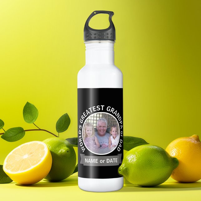 Bouteille D'eau Le plus grand papa grand-père du monde Modèle phot (Personalized photo water bottle)