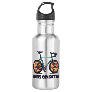 Bouteille D'eau Le Vélo Passe Sur La Pizza