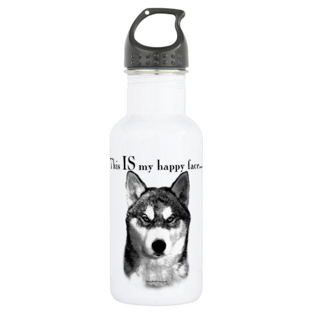 Bouteille D'eau Le visage heureux du malamute (Devant)