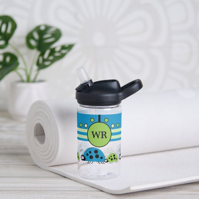 Bouteille D'eau Les enfants ajoutent des initiales ladybugs vert b (Gauche)