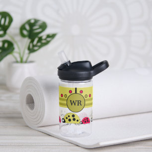 Bouteille D'eau Les enfants ajoutent des initiales ladybugs vert r