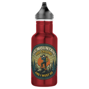 Bouteille D'eau Les montagnes appellent Badge Randonnée Vintage