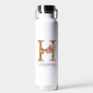 Bouteille D'eau Lettre de nom personnalisée H Roses roses blush fe