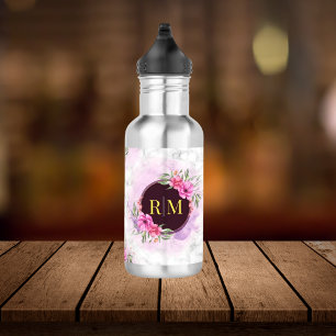 Bouteille D'eau Lettre initiale florale de couronne Monogramme Nom