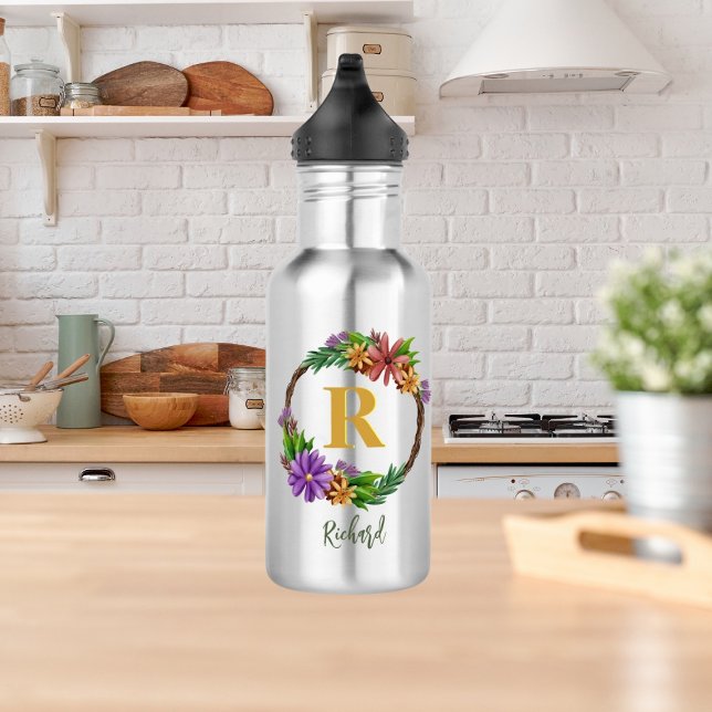 Bouteille D'eau Lettre initiale Lettre initiale Monogramme Nom Mar (Créateur téléchargé)