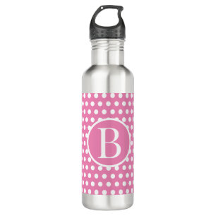 Bouteille D'eau Lettre initiale personnalisée Polka Dot Rose