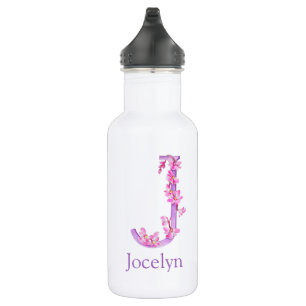 Bouteille D'eau Lettre monogramme J nom orchidée violet rose