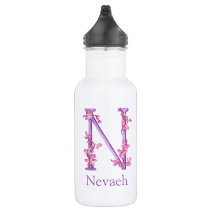 Bouteille D'eau Lettre monogramme N nom orchidée rose violet
