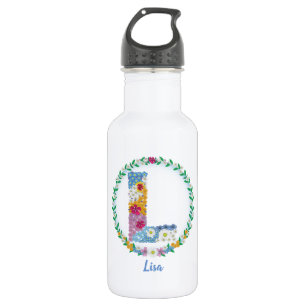 Bouteille D'eau Lettres de fleurs Initiale "L" avec nom personnali