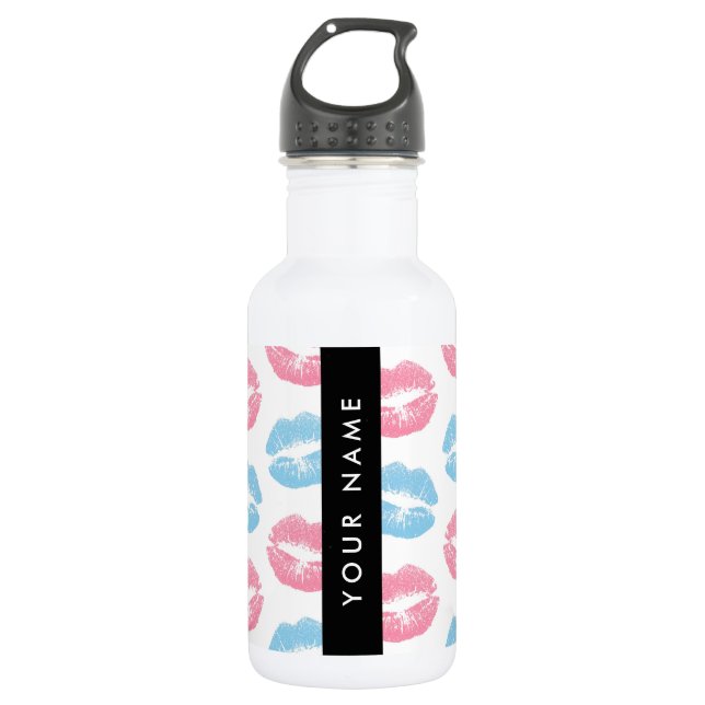 Bouteille D'eau Lèvres roses, lèvres bleues, baiser, votre nom, pe (Devant)