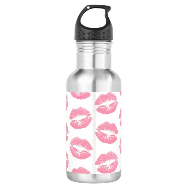 Bouteille D'eau Lèvres roses, motif de lèvres, rouge à lèvres rose (Devant)