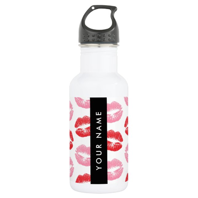 Bouteille D'eau Lèvres Rouges, Lèvres Roses, Baiser, Votre Nom, Pe (Devant)
