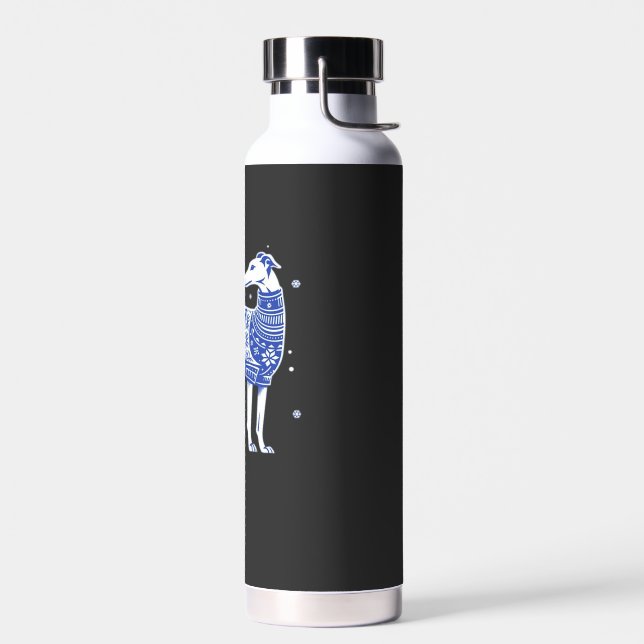 Bouteille D'eau Lévrier de Noël Gris portant un Sweat Ugly Bl (Gauche)