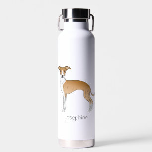 Bouteille D'eau Lévrier Italien Fauve Et Blanc Avec Nom Personnali
