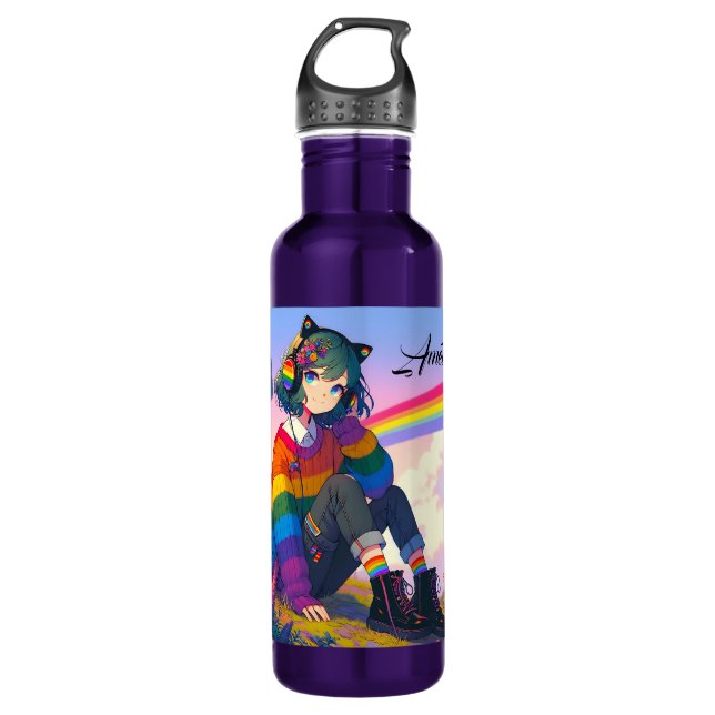 Bouteille D'eau LGBTQIA+ Anime Girl Lesbian Pride Personnalisée (Devant)