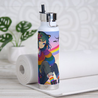Bouteille D'eau LGBTQIA+ Anime Girl Lesbian Pride Personnalisée