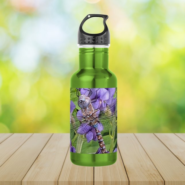 Bouteille D'eau Libellule Darner aux Yeux Bleus sur Fleurs Violett (In Situ)