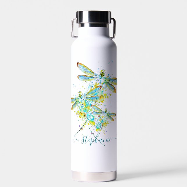 Bouteille D'eau Libellule sarcelle éclaboussure personnalisée  (Avant)
