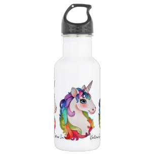 Bouteille D'eau Licorne d'aquarelle avec des cheveux d'arc-en-ciel