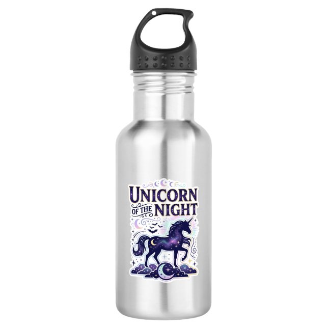 Bouteille D'eau Licorne de la conception graphique de nuit Zazzle  (Devant)