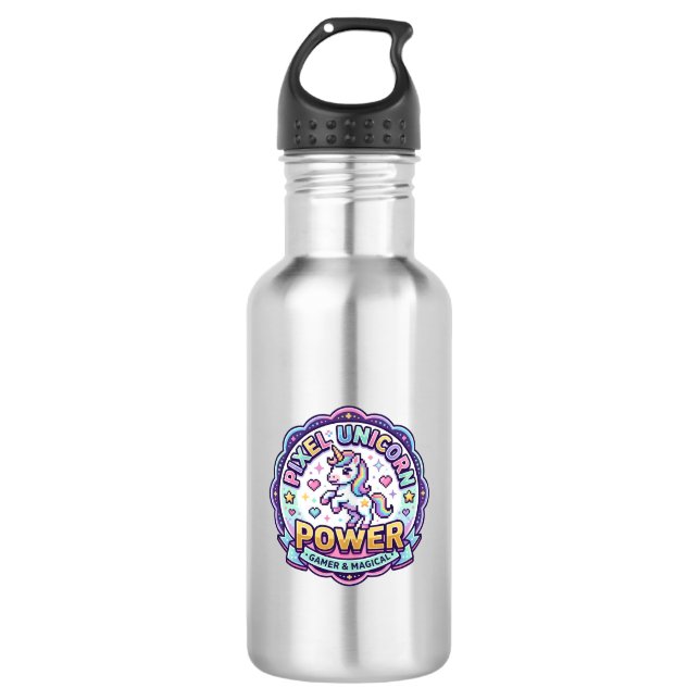 Bouteille D'eau Licorne Pixel Licorne Power POD Prêt Vêtements Gra (Devant)