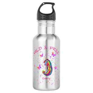 Bouteille D'eau Licorne Sauvage & Libre Étincelles avec Papillons