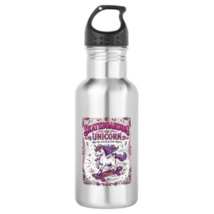 Bouteille D'eau Licorne Skateboarding Licorne Stylée Fond Blanc