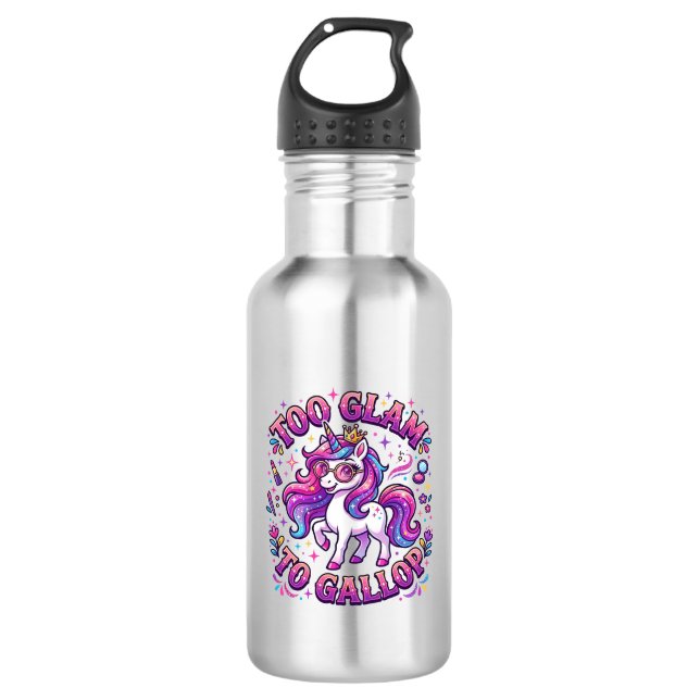 Bouteille D'eau Licorne Trop Glamour pour Galoper Impression sur D (Devant)