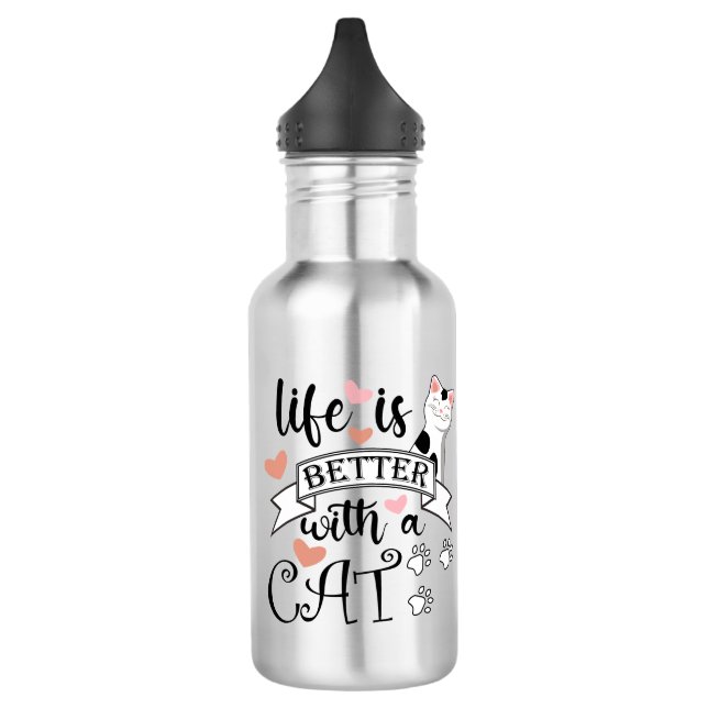 Bouteille D'eau Life is Better With a Cat quote slogan (Gauche)