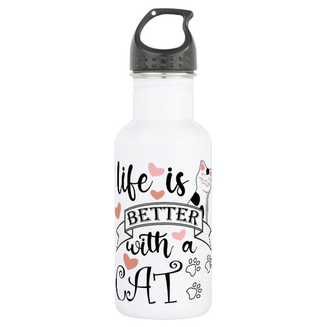 Bouteille D'eau Life is Better With a Cat quote slogan (Devant)