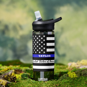 Bouteille D'eau Ligne Bleue Mince et drapeau de police personnalis