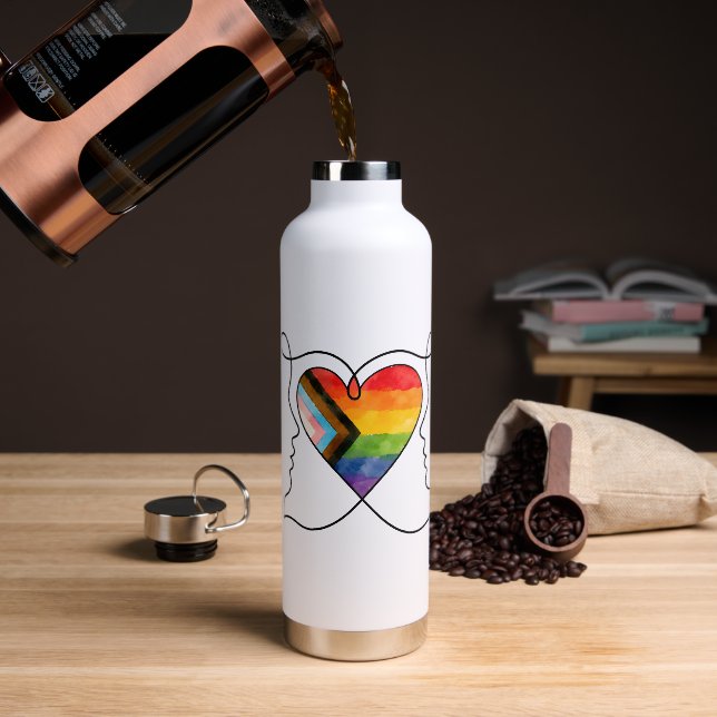 Bouteille D'eau Ligne d'art cœur Progress Pride (Café)