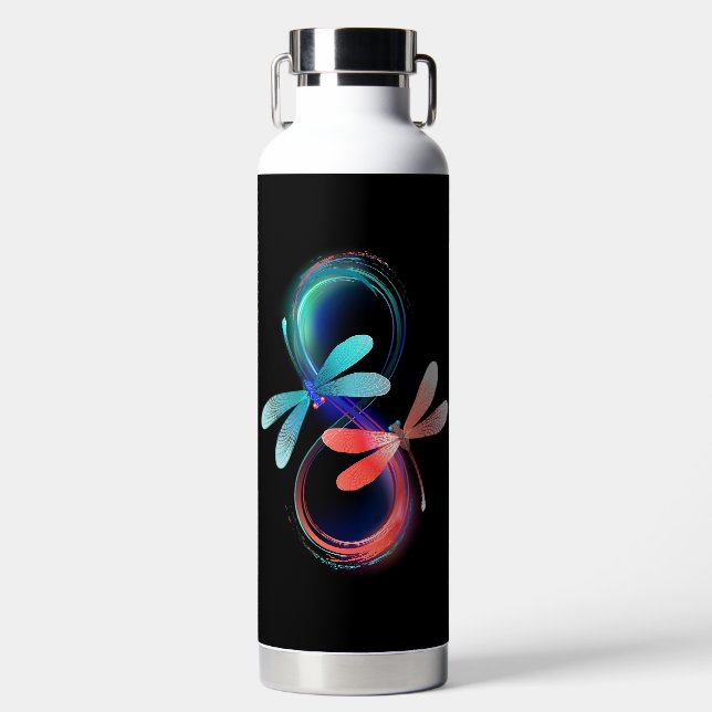 Bouteille D'eau L'infini avec des libellules lumineuses (Avant)