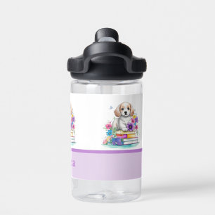 Bouteille D'eau Livres de chiots mignons et fleurs colorées
