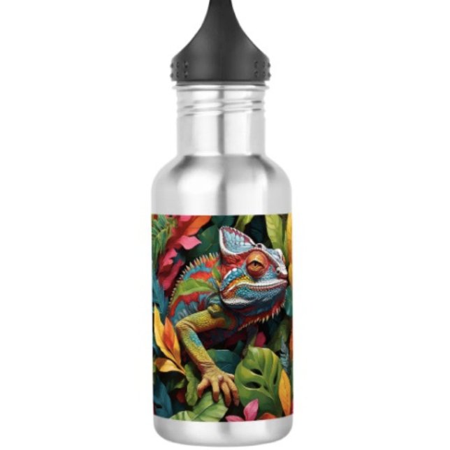 Bouteille D'eau Lizard Leaves & Couleur  (Colourful Lizard Water Bottle – 18 oz 18/8 stainless steel Height: 8.67" Weight: 8.7 oz. )