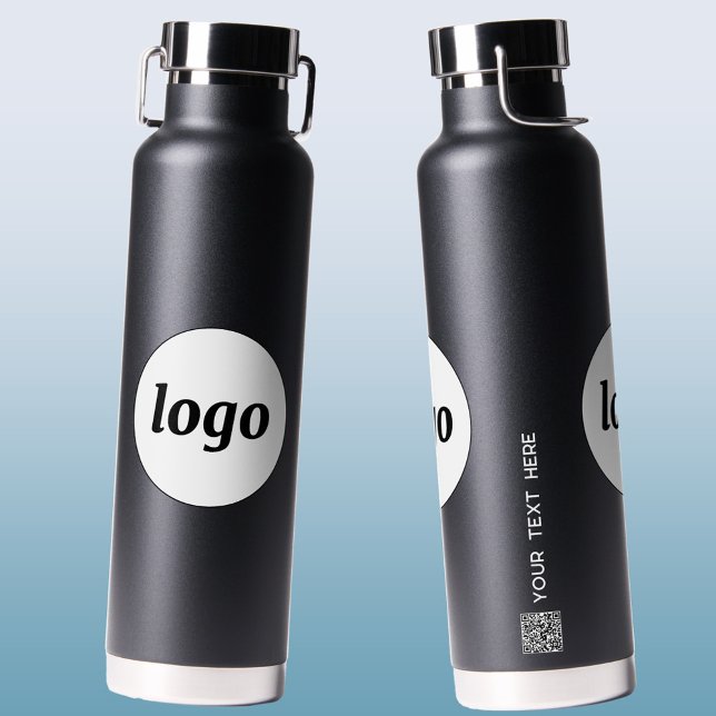 Bouteille D'eau Logo Code QR Texte Marque commerciale Promotion (Simple logo with QR code and custom text business branding promotional black water bottle)