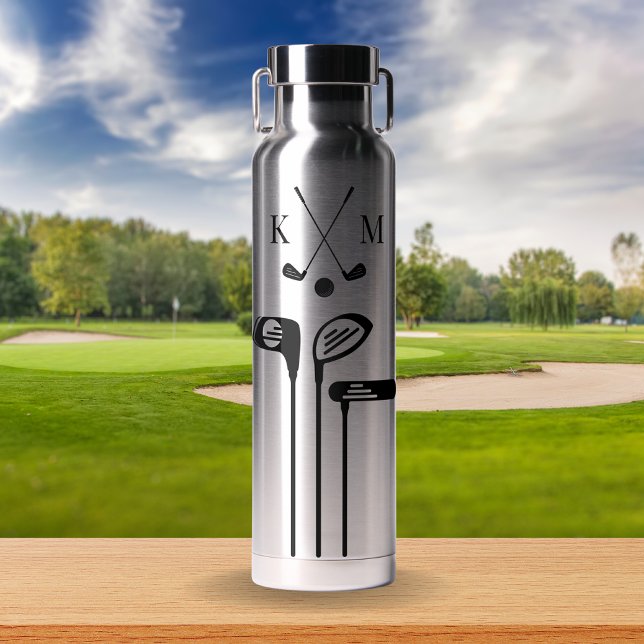 Bouteille D'eau Logo de golf moderne | Monogramme minimaliste (Créateur téléchargé)