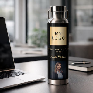 Bouteille D'eau logo de l'entreprise en or noir signature