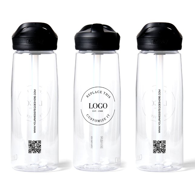Bouteille D'eau Logo de l'entreprise Site web personnalisé de code (Customizable logo, website and instantly generated QR code on clear water bottles.)
