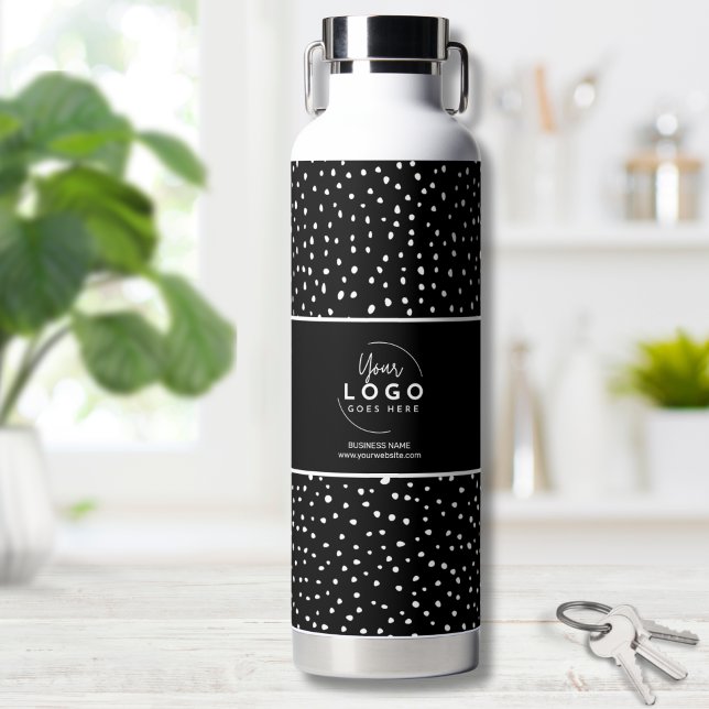 Bouteille D'eau Logo d'entreprise noir et blanc (Black White Business Logo Water Bottle)