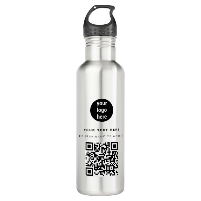 Bouteille D'eau Logo d'entreprise QR Code Moderne Minimaliste (Devant)