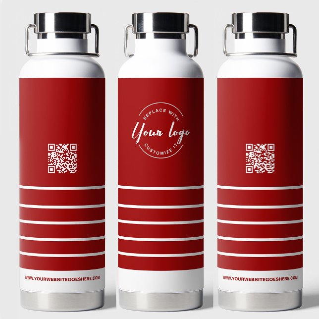 Bouteille D'eau Logo d'entreprise QR code site Red White Holiday (Red white water bottles festive with logo, QR code, website)