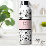 Bouteille D'eau Logo d'entreprise tendance<br><div class="desc">Une façon amusante et branchée de présenter votre entreprise, marque ou design personnalisé avec cet accent floral noir et blanc. Personnalisez cette bouteille d'eau avec le logo de votre entreprise ou de votre marque, ou même une conception de votre que vous voulez présenter. Changez la couleur rose vif à tout...</div>