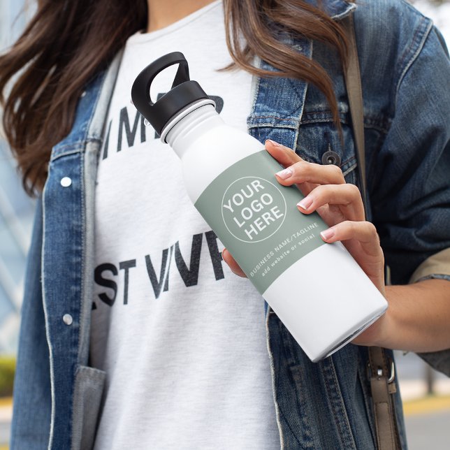 Bouteille D'eau Logo et texte vert Sage l Promotionnels Business (Créateur téléchargé)