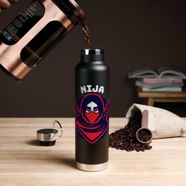 Bouteille D'eau Logo Ninja – Emblème de Guerrier Audacieux (Café (pivoté))