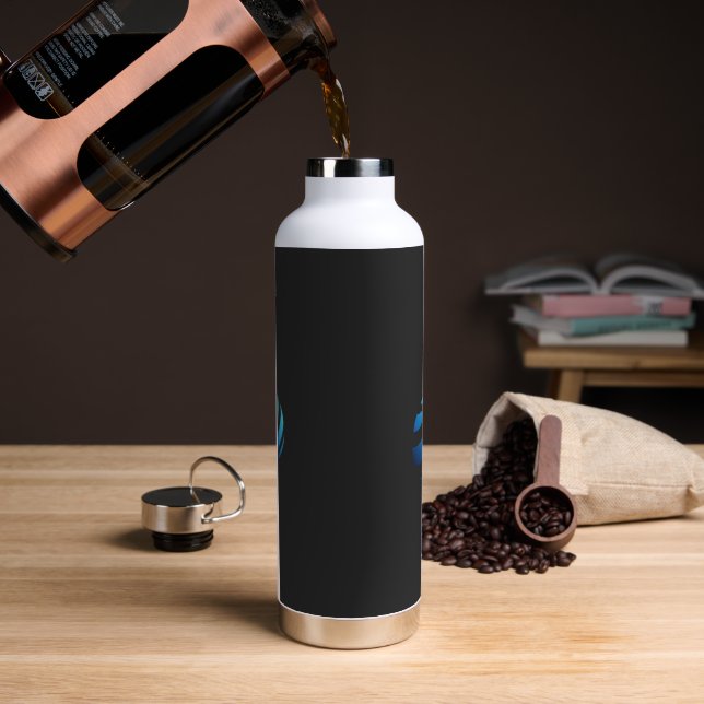 Bouteille D'eau logo noir et bleu avec vague dessus (Café)