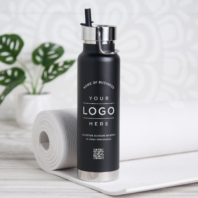 Bouteille D'eau Logo Noir Marqué QR Bien-être (Yoga)