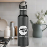 Bouteille D'eau Logo personnalisé et noir de texte<br><div class="desc">Logo personnalisé et texte Bouteille en acier inoxydable noir</div>