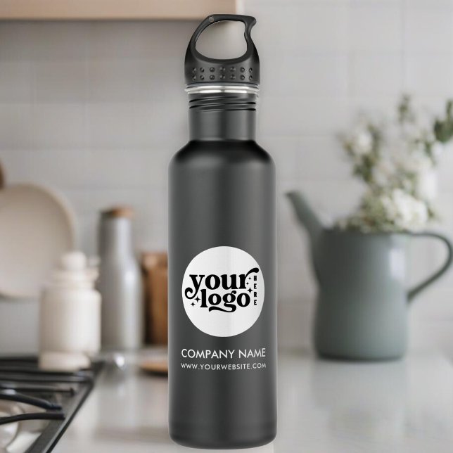 Bouteille D'eau Logo personnalisé et noir de texte (Custom Logo and Text Black Stainless Steel Water Bottle)